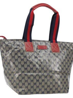 GUCCI GG Crystal Sherry Line Tote Bag Coated Canvas Navy Gold 131231 Auth 164487